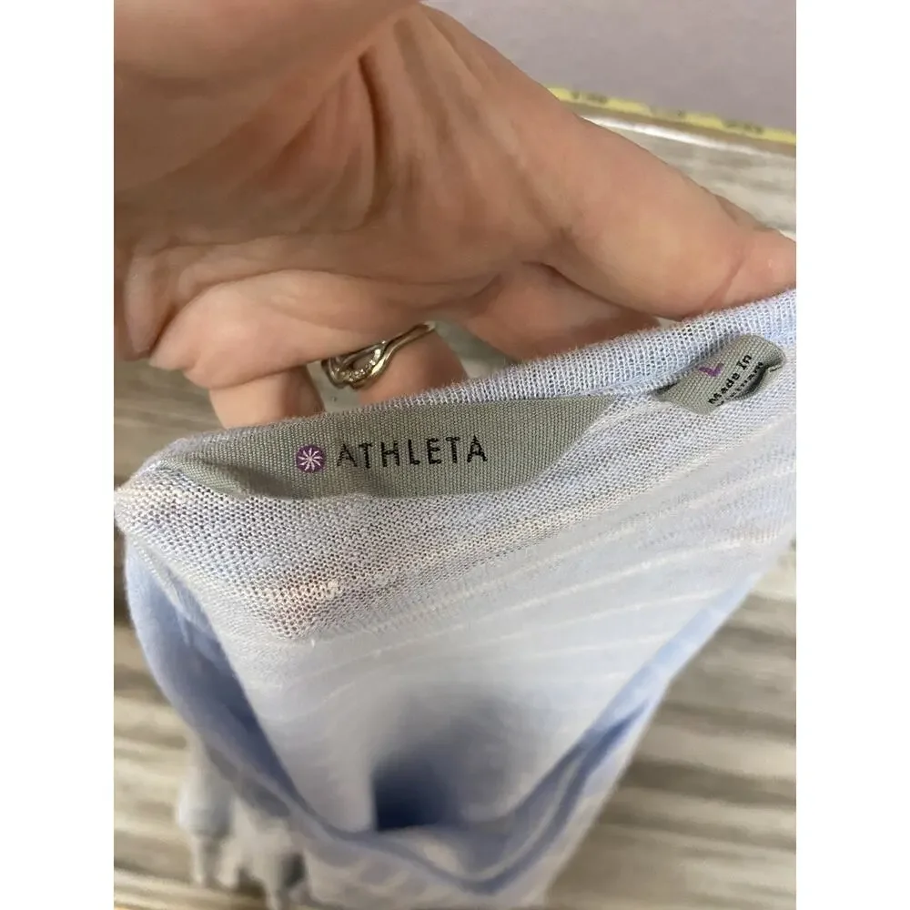 Athleta Womens Linen Shirt Size Large Blue Striped Blouse Casual Top Long Sleeve - Picture 9 of 13